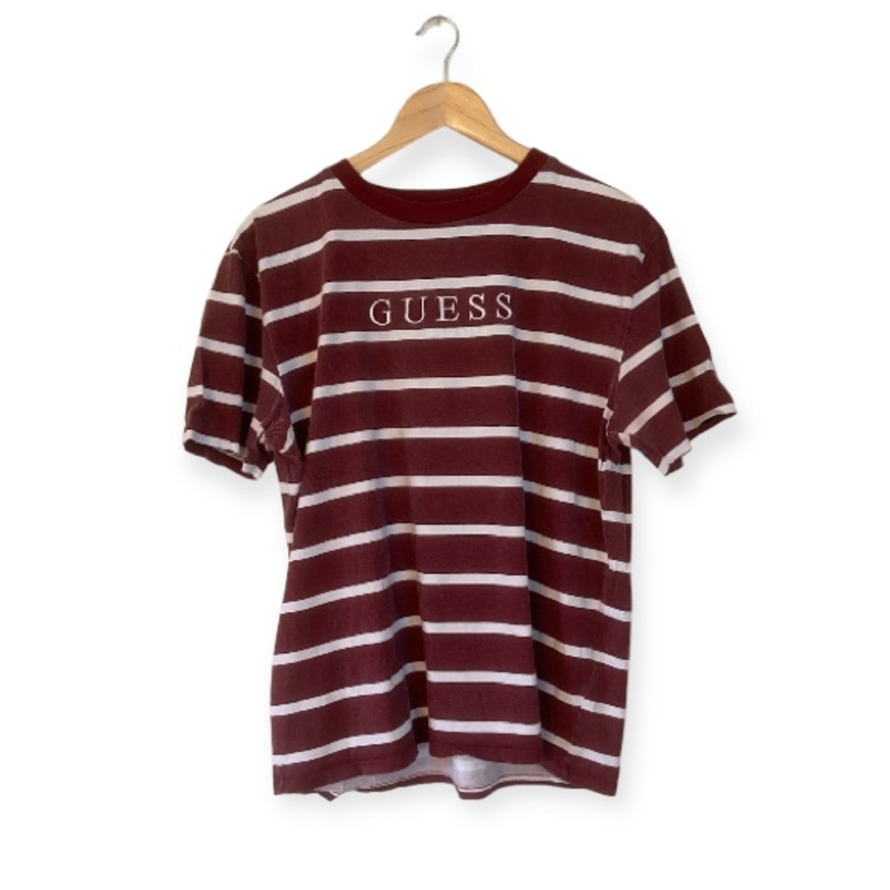 Men's Guess Striped Tee in Burgundy